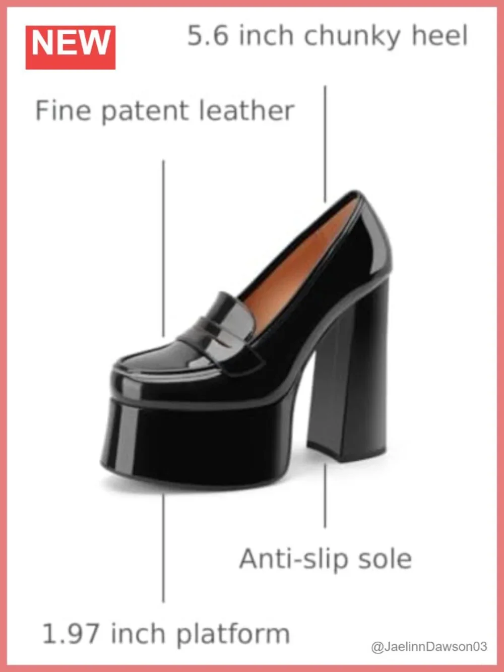 Chunky Platform Loafers for Women, Patent Faux Leather Slip On Heels, 5.6 Inch